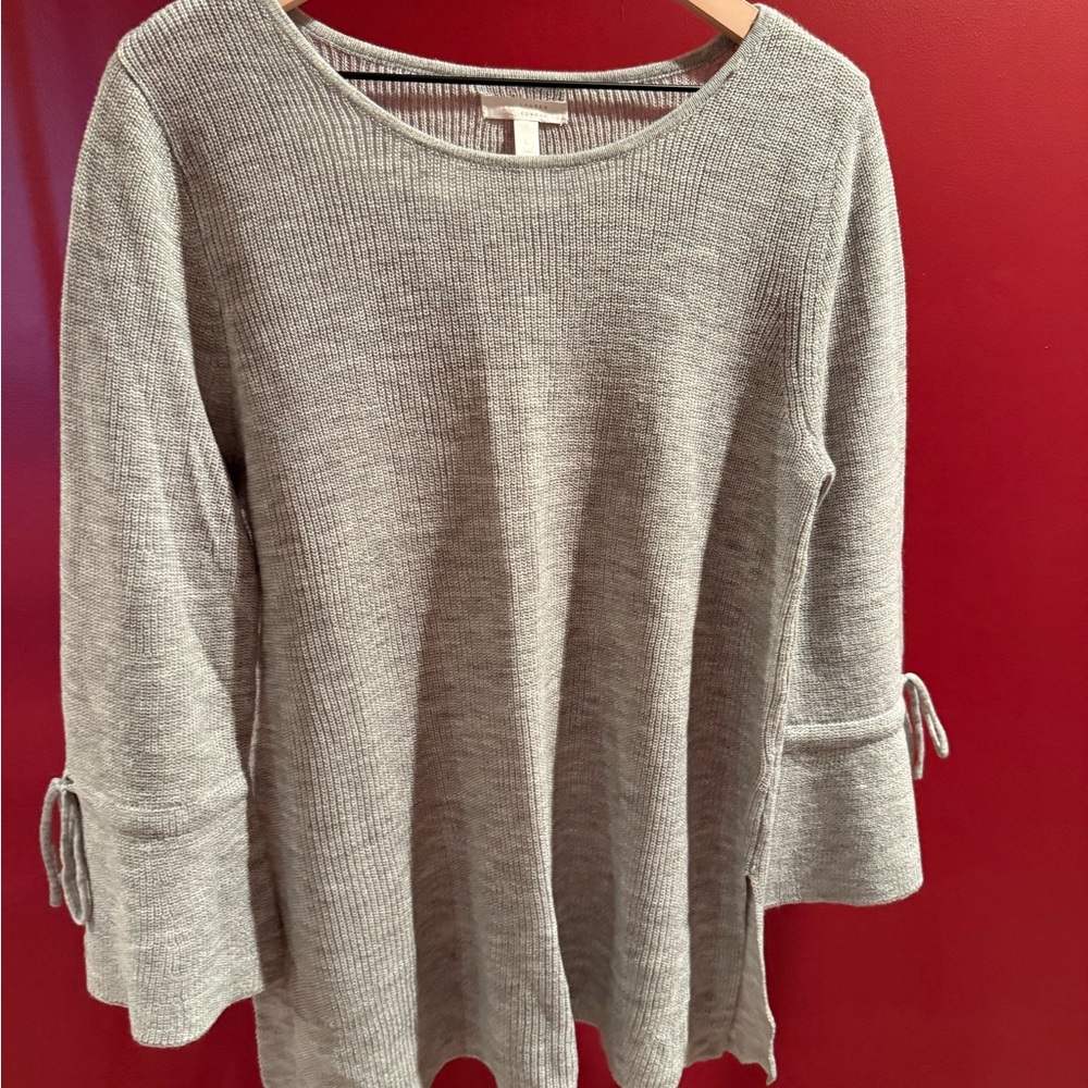 LC Lauren Conrad Light Gray Knit Top with Tie Sleeves